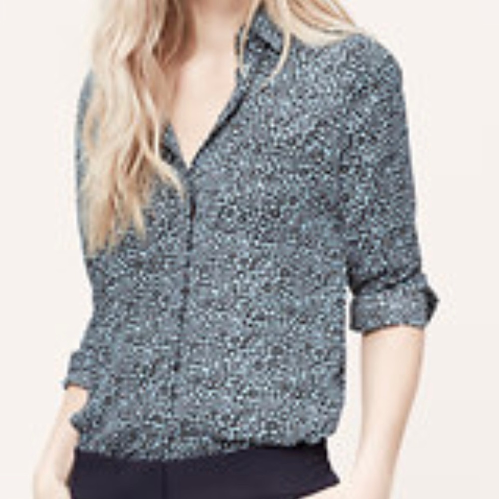 Loft long sleeve flower button down top, blue